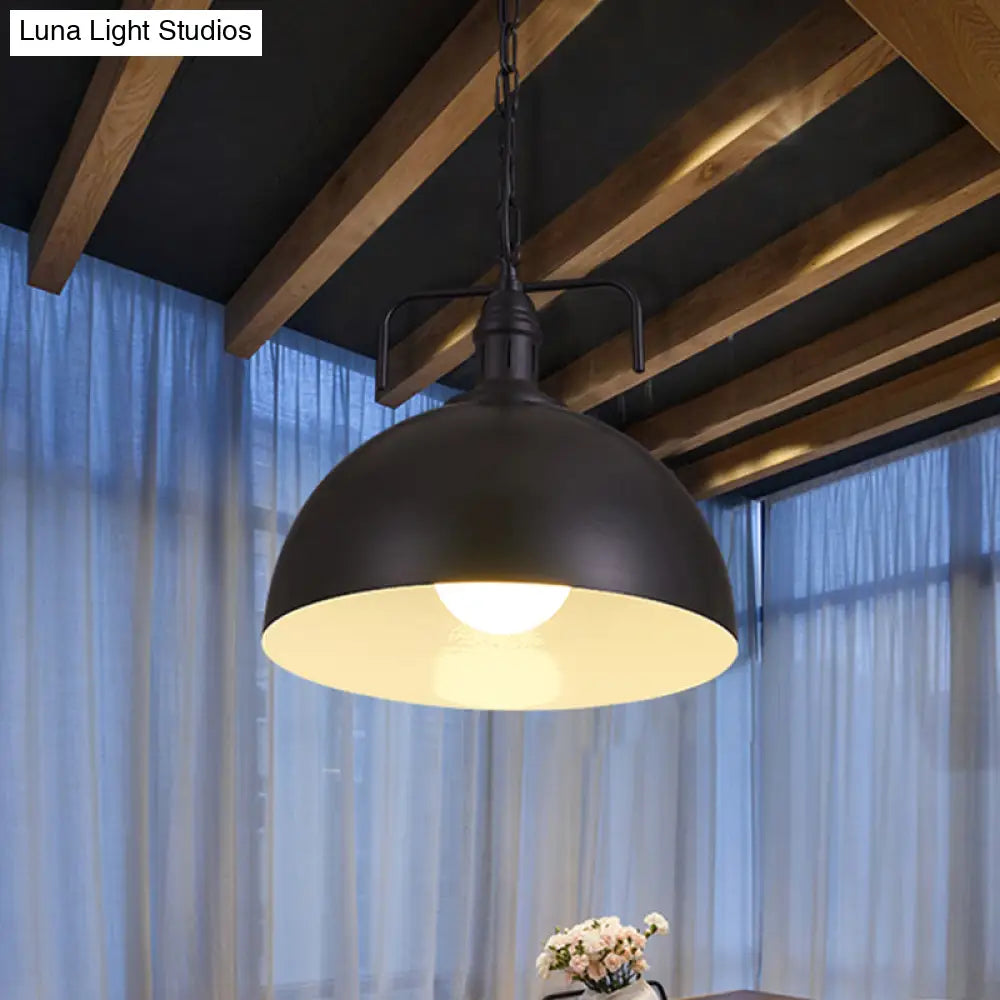 Industrial Metallic Living Room Pendant Light - 1 Red/Yellow/Rust Finish 12’/16’ Bowl