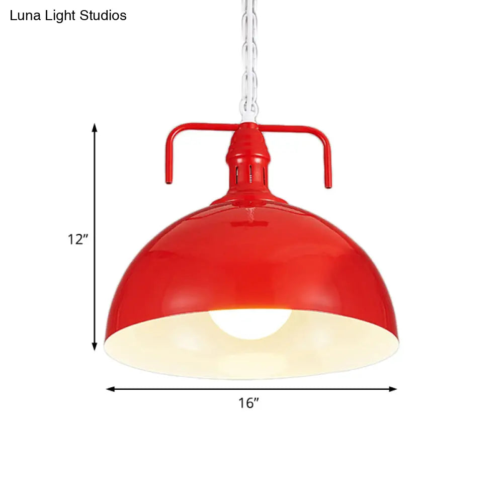 Industrial Metallic Living Room Pendant Light - 1 Red/Yellow/Rust Finish 12’/16’ Bowl