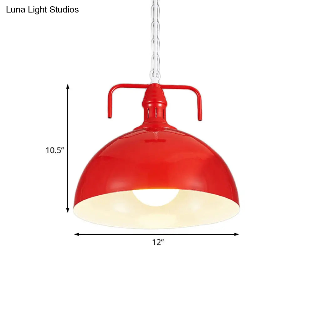 12/16 Industrial Metallic Bowl Pendant Lighting Fixture - 1 Light Red/Yellow/Rust Finish