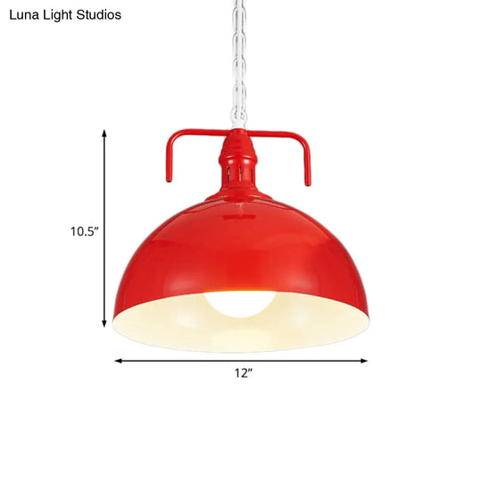 Industrial Metallic Living Room Pendant Light - 1 Red/Yellow/Rust Finish 12’/16’ Bowl