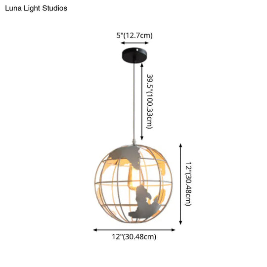 Industrial Metallic Pendant Light - Cage Globe Ceiling For Coffee Shop