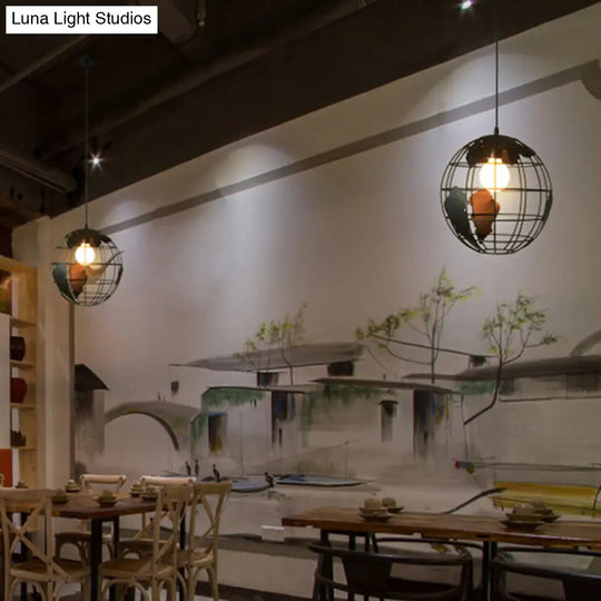 Industrial Metallic Pendant Light - Cage Globe Ceiling For Coffee Shop