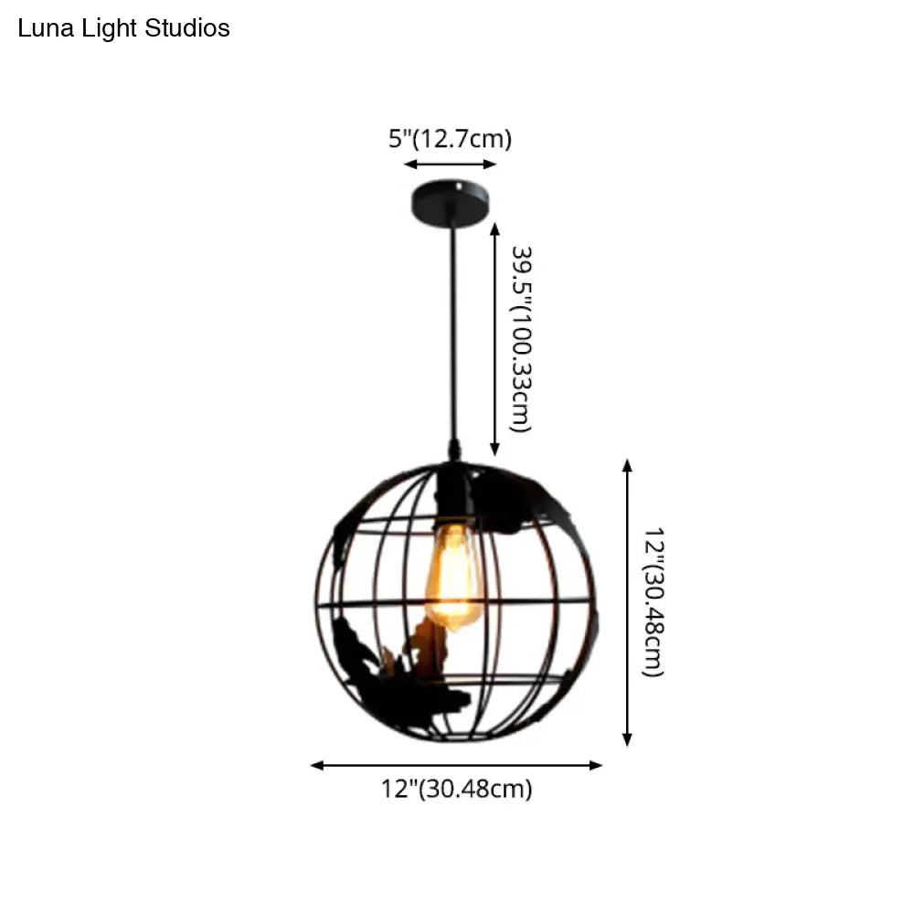 Industrial Metallic Pendant Light With Cage Globe Design For Coffee Shop - 1 Ceiling Fixture