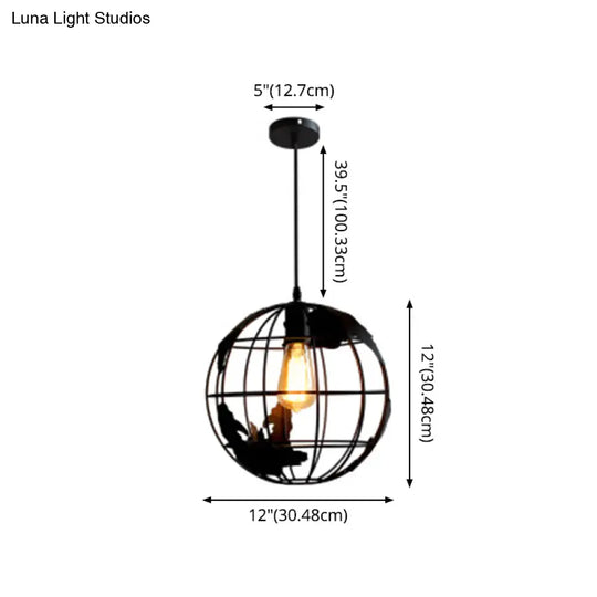 Industrial Metallic Pendant Light With Cage Globe Design For Coffee Shop - 1 Ceiling Fixture
