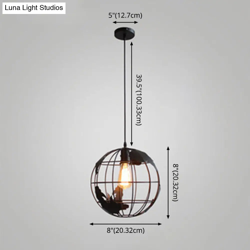 Industrial Metallic Pendant Light - Cage Globe Ceiling For Coffee Shop