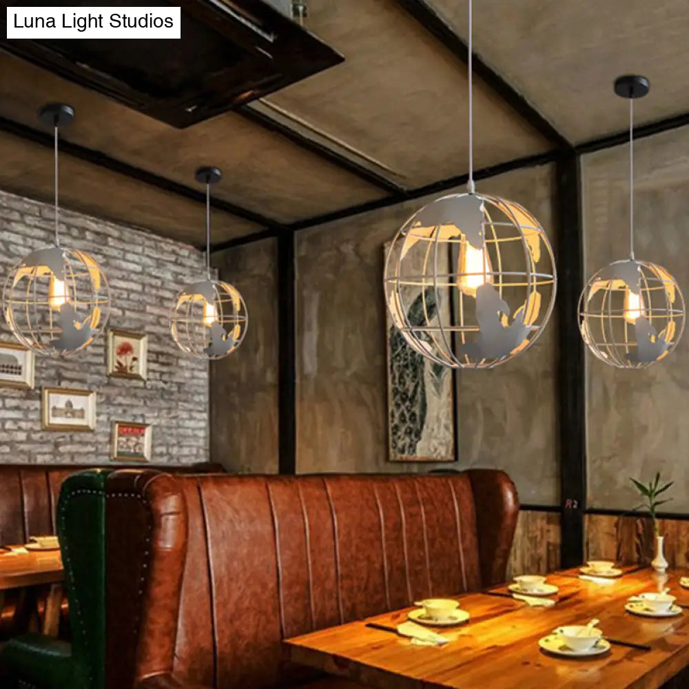 Industrial Metallic Pendant Light With Cage Globe Design For Coffee Shop - 1 Ceiling Fixture