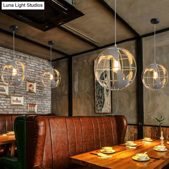 Industrial Metallic Pendant Light With Cage Globe Design For Coffee Shop - 1 Ceiling Fixture