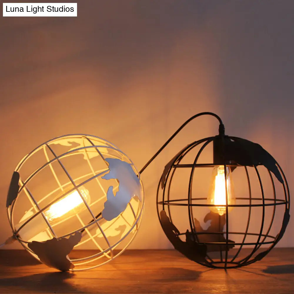 Industrial Metallic Pendant Light With Cage Globe Design For Coffee Shop - 1 Ceiling Fixture