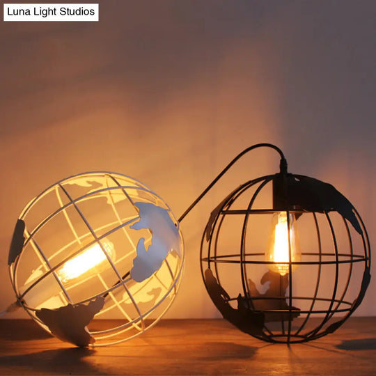 Industrial Metallic Pendant Light With Cage Globe Design For Coffee Shop - 1 Ceiling Fixture