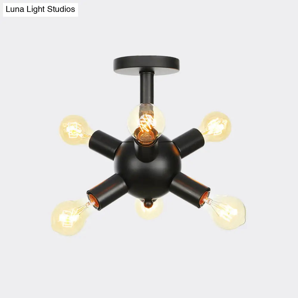 Industrial Metallic Sputnik Semi Flush Light Fixture - Stylish Black Coffee House Mount Lamp With