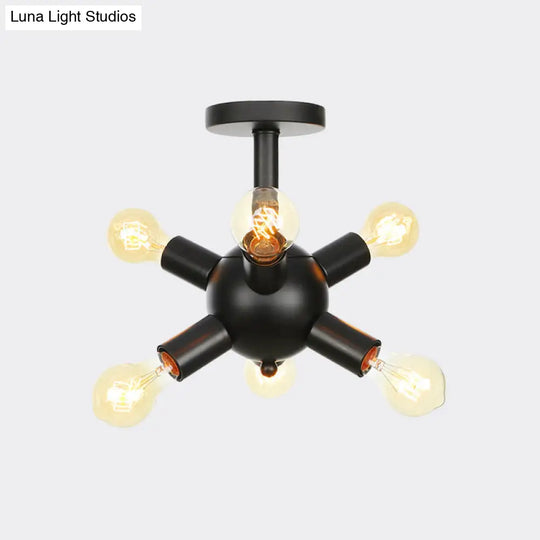Industrial Metallic Sputnik Semi Flush Light Fixture - Stylish Black Coffee House Mount Lamp With