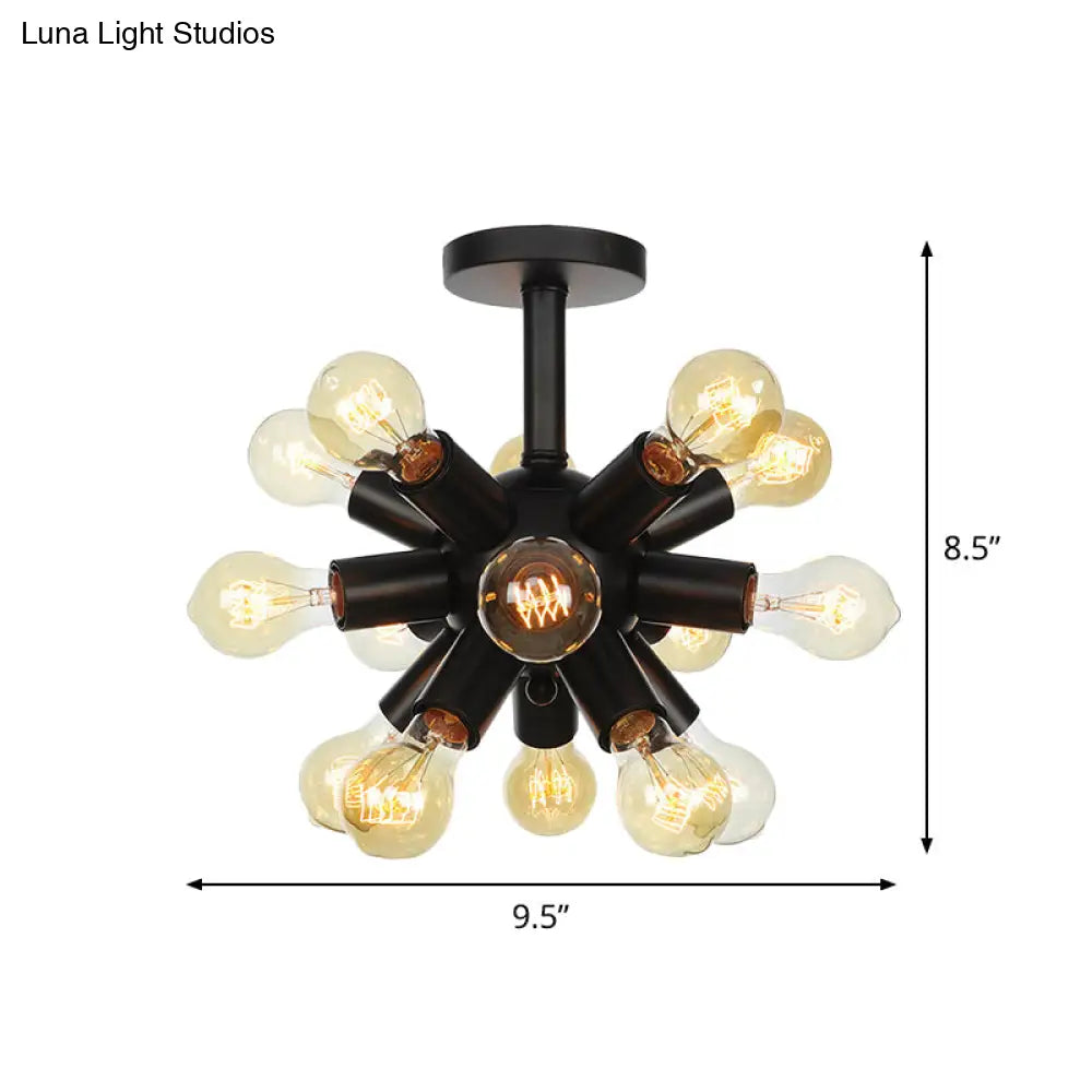 Industrial Metallic Sputnik Semi Flush Light Fixture - Stylish Black Coffee House Mount Lamp With