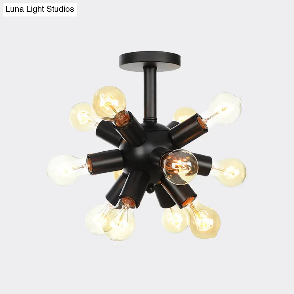 Industrial Metallic Sputnik Semi Flush Light Fixture - Stylish Black Coffee House Mount Lamp With