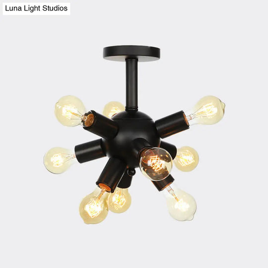 Industrial Metallic Sputnik Semi Flush Light Fixture - Stylish Black Coffee House Mount Lamp With