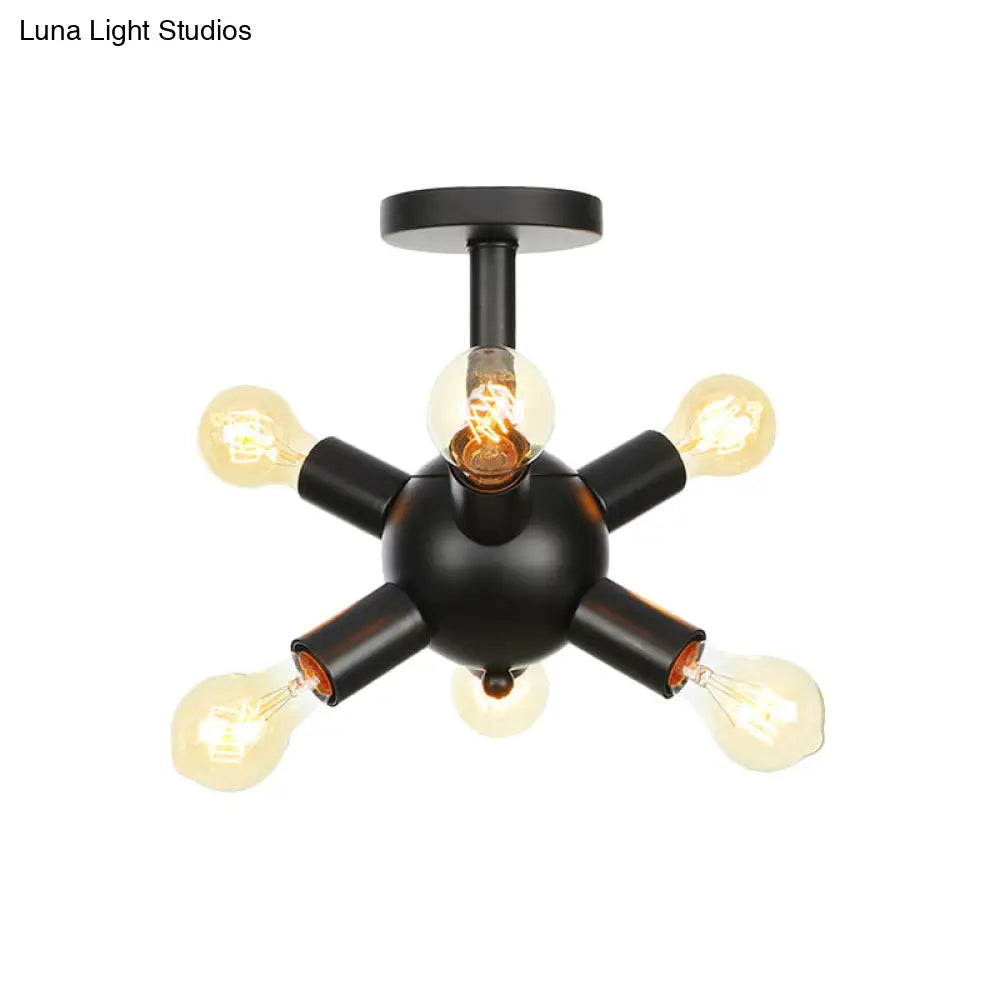 Industrial Metallic Sputnik Semi Flush Light Fixture - Stylish Black Coffee House Mount Lamp With