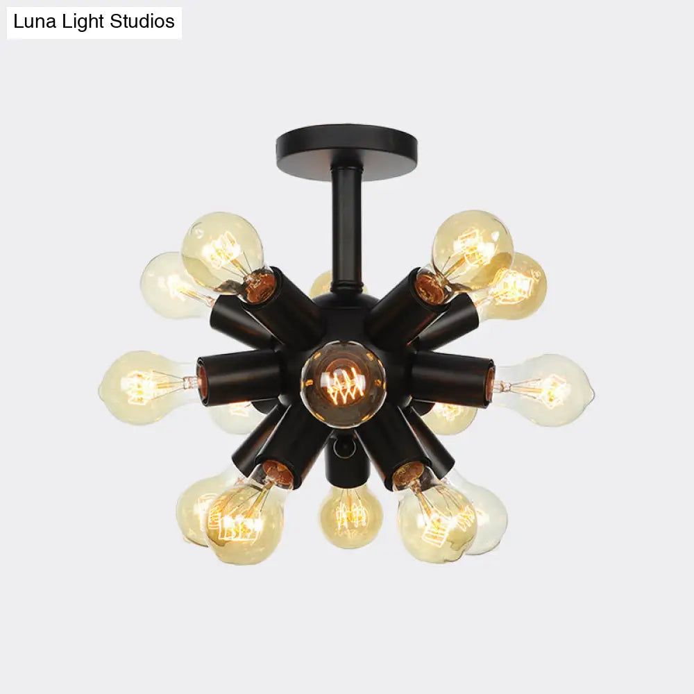 Industrial Metallic Sputnik Semi Flush Light Fixture - Stylish Black Coffee House Mount Lamp With