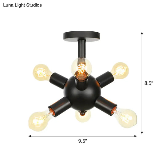 Industrial Metallic Sputnik Semi Flush Light Fixture - Stylish Black Coffee House Mount Lamp With