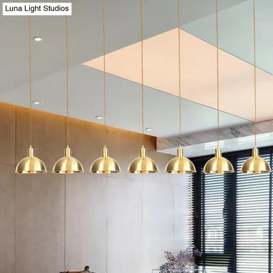 Industrial Restaurant Pendant Lamp With Gold Dome Metal Shade - 3/5/7-Light Tandem Multi Hanging