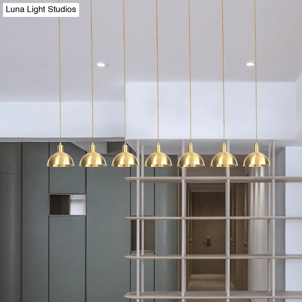 Industrial Restaurant Pendant Lamp With Gold Dome Metal Shade - 3/5/7-Light Tandem Multi Hanging