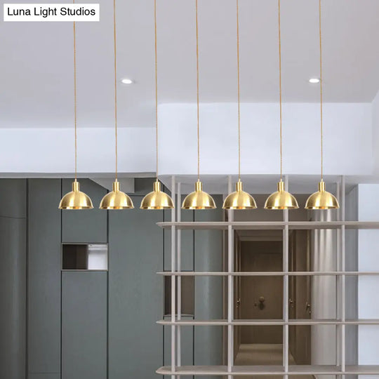 Industrial Restaurant Pendant Lamp With Gold Dome Metal Shade - 3/5/7-Light Tandem Multi Hanging