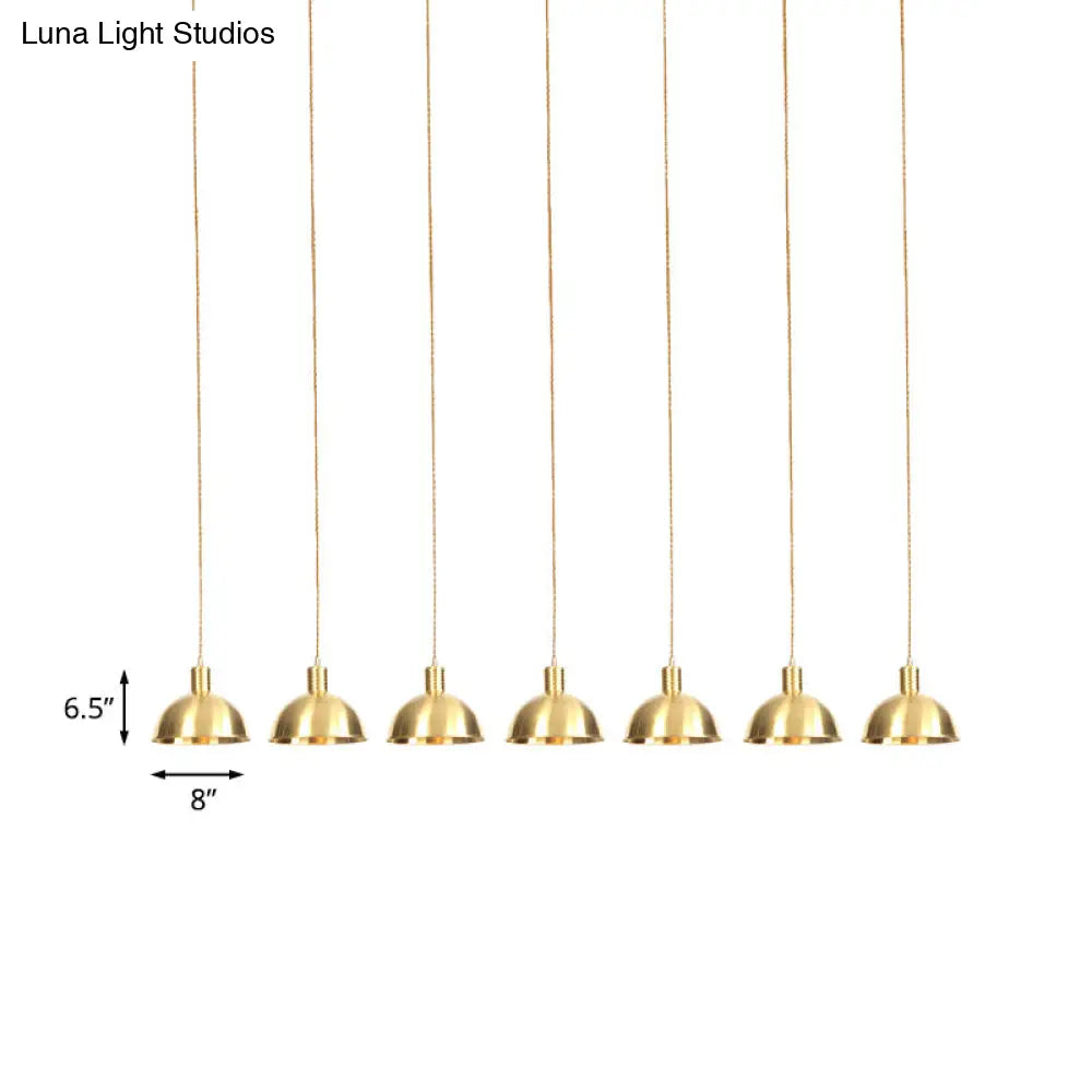 Industrial Restaurant Pendant Lamp With Gold Dome Metal Shade - 3/5/7-Light Tandem Multi Hanging