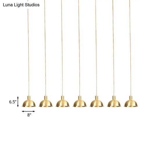 Industrial Restaurant Pendant Lamp With Gold Dome Metal Shade - 3/5/7-Light Tandem Multi Hanging