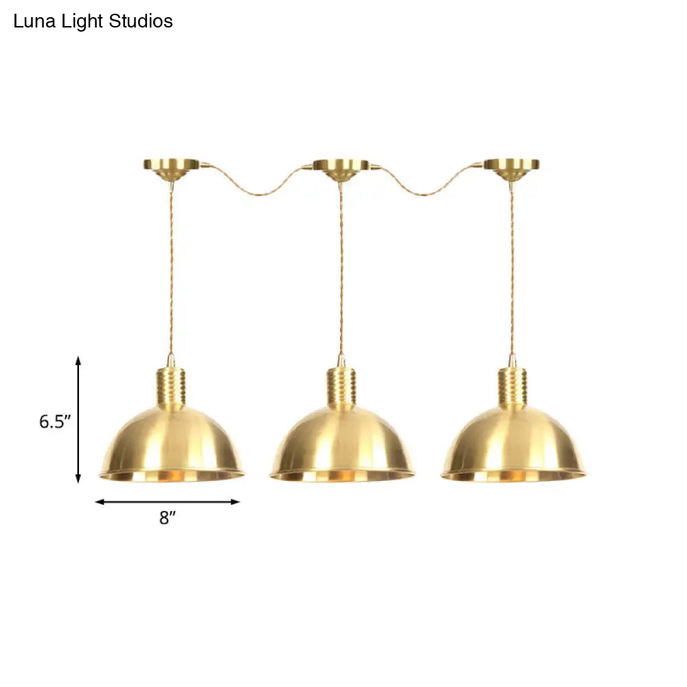 Industrial Restaurant Pendant Lamp With Gold Dome Metal Shade - 3/5/7-Light Tandem Multi Hanging