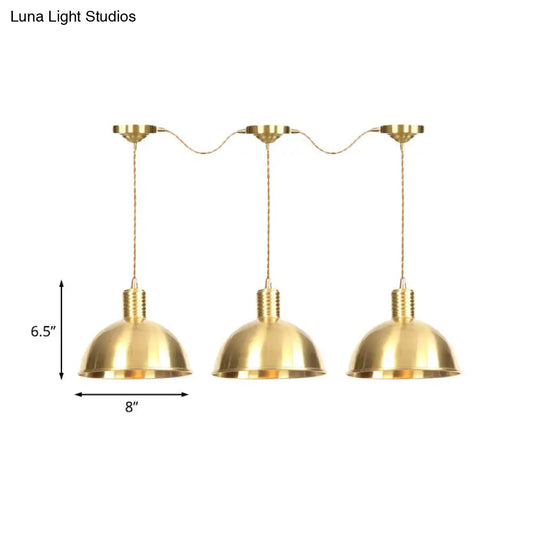 Industrial Restaurant Pendant Lamp With Gold Dome Metal Shade - 3/5/7-Light Tandem Multi Hanging