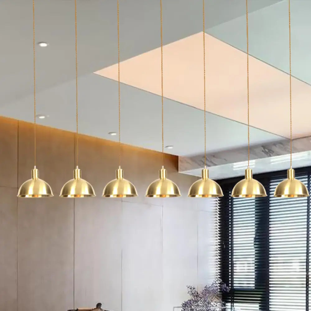 Industrial Multi-Hanging Pendant Lamp With Gold Dome Shade - 3/5/7 Lights For Restaurant Lighting 7