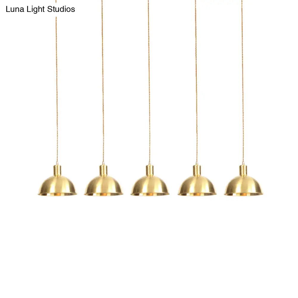 Industrial Multi-Hanging Pendant Lamp With Gold Dome Shade - 3/5/7 Lights For Restaurant Lighting