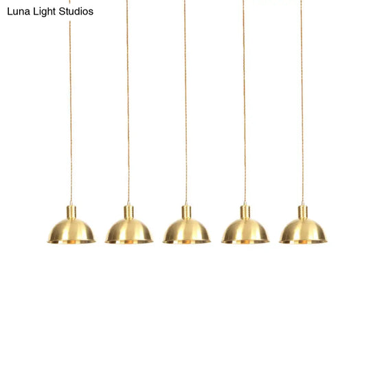 Industrial Multi-Hanging Pendant Lamp With Gold Dome Shade - 3/5/7 Lights For Restaurant Lighting