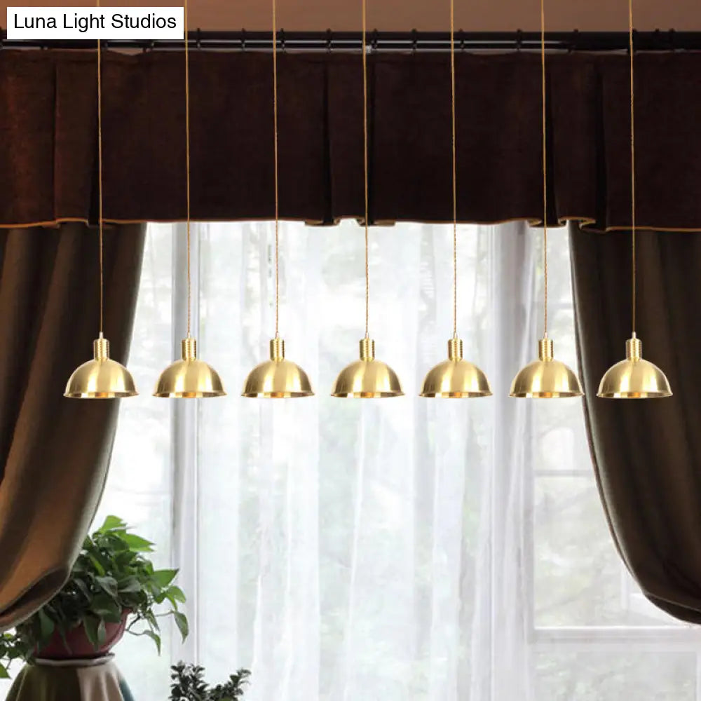 Industrial Multi-Hanging Pendant Lamp With Gold Dome Shade - 3/5/7 Lights For Restaurant Lighting