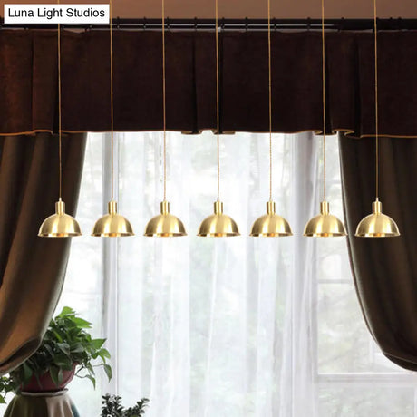 Industrial Multi-Hanging Pendant Lamp With Gold Dome Shade - 3/5/7 Lights For Restaurant Lighting