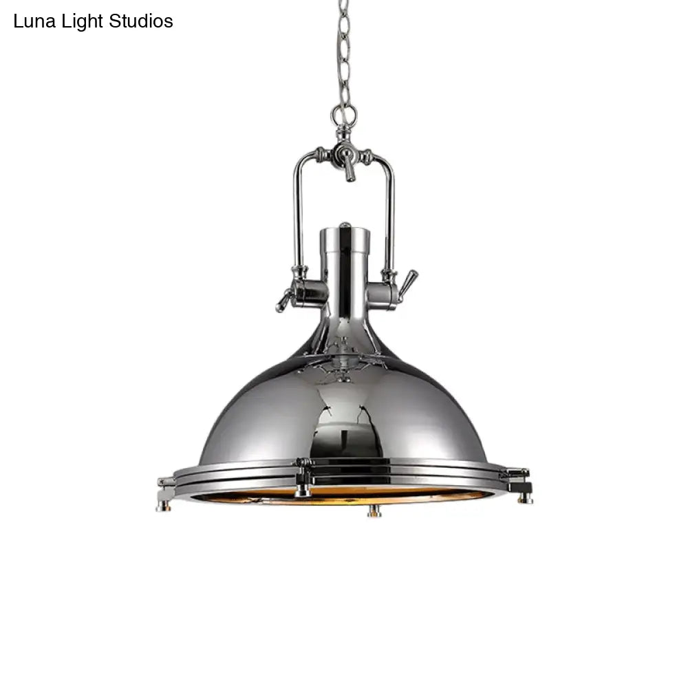 Industrial Nickel Finish Domed Pendant Light With Swivel Joint - Metallic 1-Bulb Kitchen Hanging