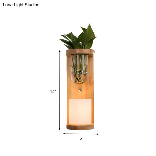 Industrial Opal Glass 1-Light Wood Led Sconce For Living Room Walls