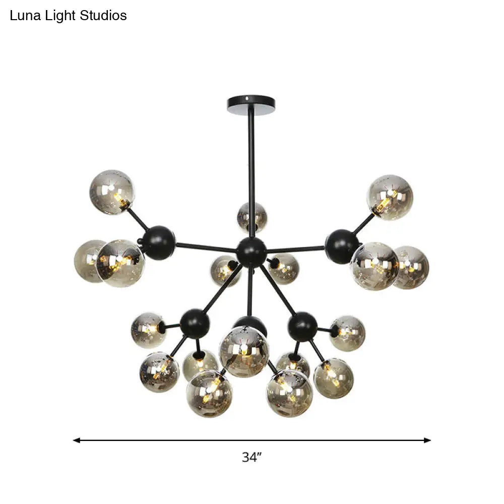 Industrial Orb Chandelier Lamp With Sputnik Design Amber/Clear/Smoke Gray Glass 3/9/12 Lights