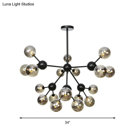 Industrial Orb Chandelier Lamp With Sputnik Design Amber/Clear/Smoke Gray Glass 3/9/12 Lights