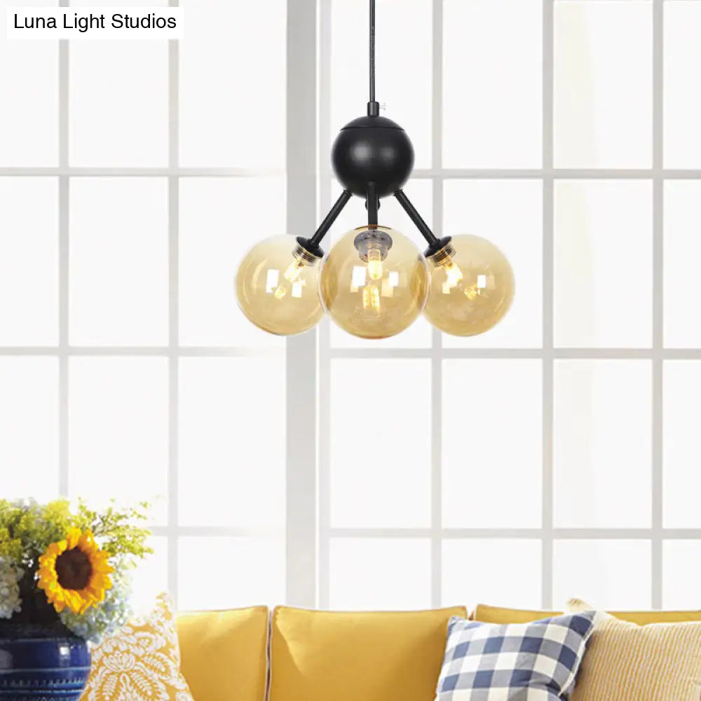 Industrial Orb Chandelier Lamp With Sputnik Design Amber/Clear/Smoke Gray Glass 3/9/12 Lights