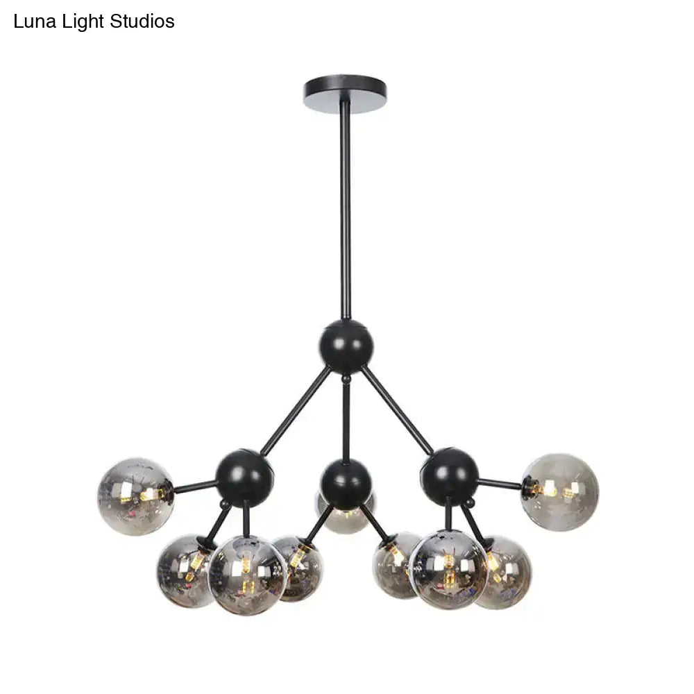 Industrial Orb Chandelier Lamp With Sputnik Design Amber/Clear/Smoke Gray Glass 3/9/12 Lights
