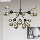 Industrial Living Room Chandelier Lamp With Sputnik Design And Amber/Clear/Smoke Gray Glass - 3/9/12