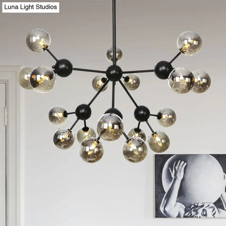Industrial Living Room Chandelier Lamp With Sputnik Design And Amber/Clear/Smoke Gray Glass - 3/9/12