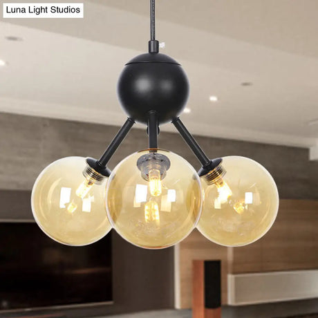 Industrial Orb Chandelier Lamp With Sputnik Design Amber/Clear/Smoke Gray Glass 3/9/12 Lights