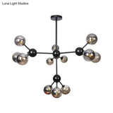 Industrial Orb Chandelier Lamp With Sputnik Design Amber/Clear/Smoke Gray Glass 3/9/12 Lights