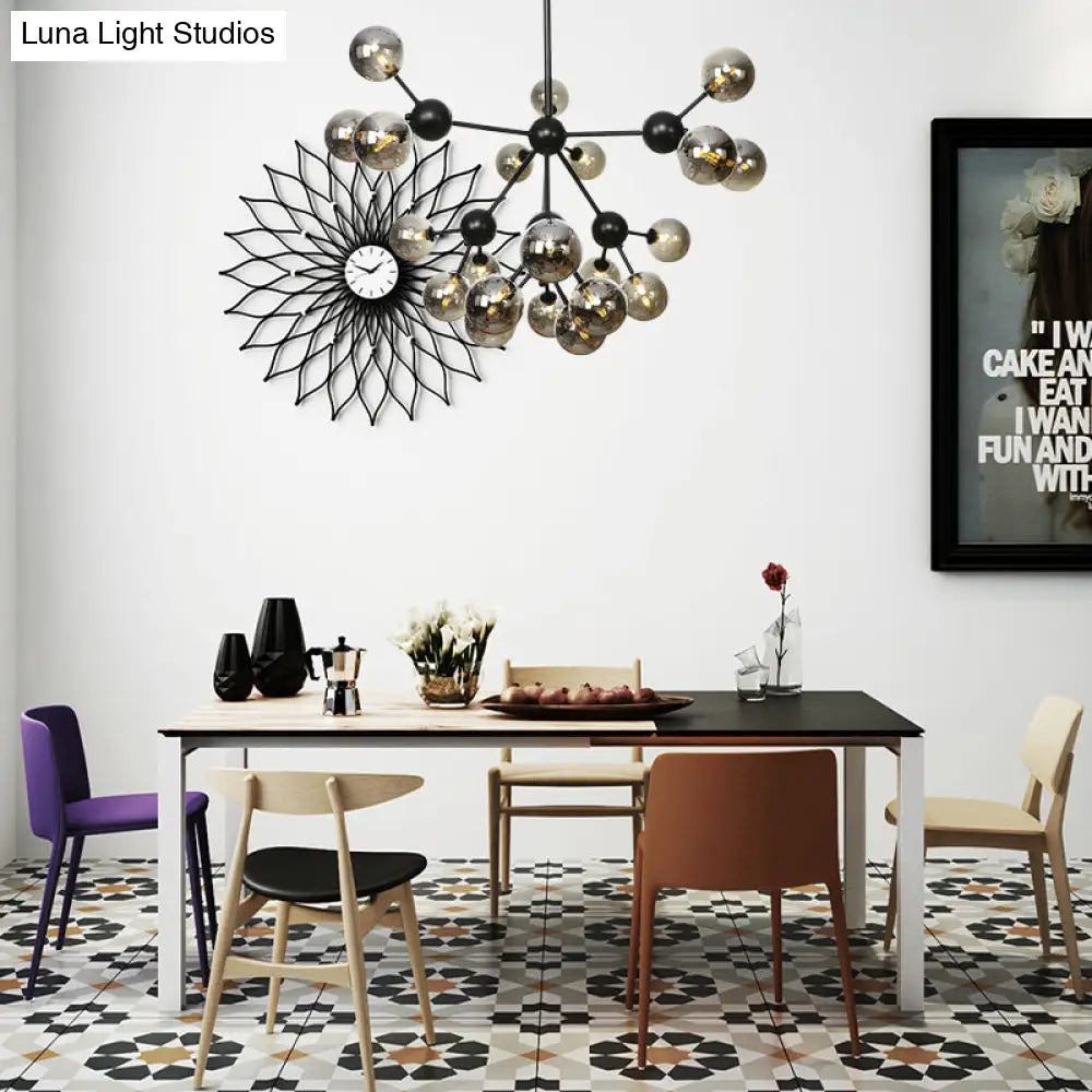 Industrial Orb Chandelier Lamp With Sputnik Design Amber/Clear/Smoke Gray Glass 3/9/12 Lights