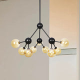 Industrial Orb Chandelier Lamp With Sputnik Design Amber/Clear/Smoke Gray Glass 3/9/12 Lights