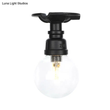 Industrial Orb Clear Glass Semi Flush Ceiling Fixture With 1 Bulb In Black