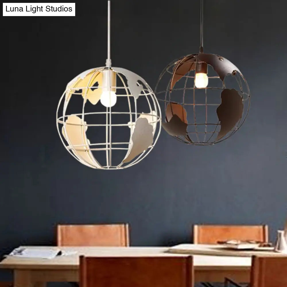 Industrial Orb Pendant Light With Metal Cage Shade For Living Room