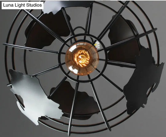 Industrial Orb Pendant Light With Metal Cage Shade For Living Room