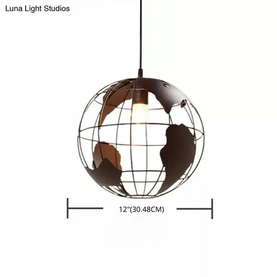 Industrial Orb Pendant Light With Metal Cage Shade For Living Room