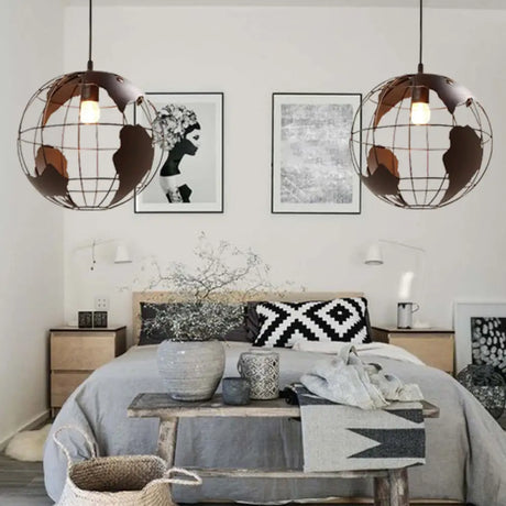 Industrial Orb Pendant Light With Metal Cage Shade For Living Room Black / 8